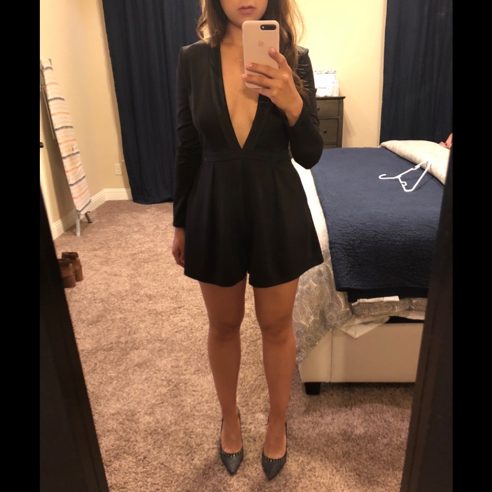 LIONESS plunging black romper